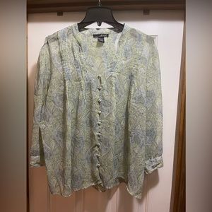 Willi Smith sheer paisley blouse pastel blue and green size large OBO